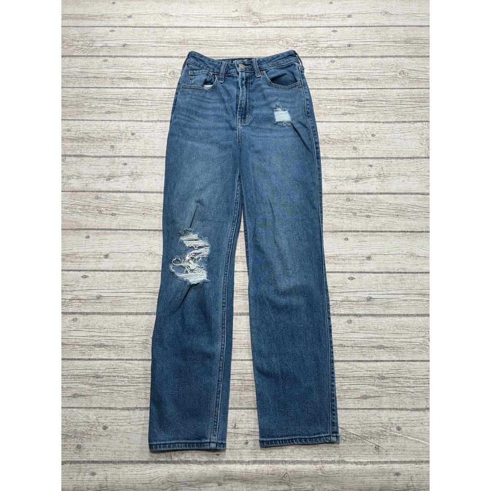 Hollister Jeans Women's 0L Blue Distressed Ultra High Rise Vintage Straight Fit